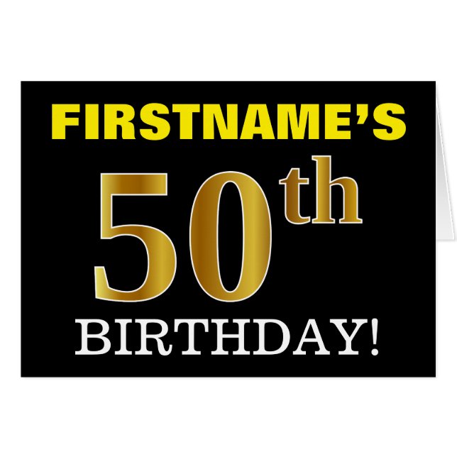 Black, Imitation Gold "50th BIRTHDAY" Card (Front Horizontal)