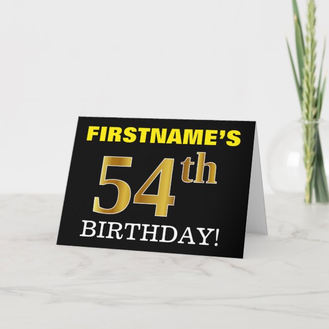Black, Imitation Gold "54th BIRTHDAY" Card (Front)