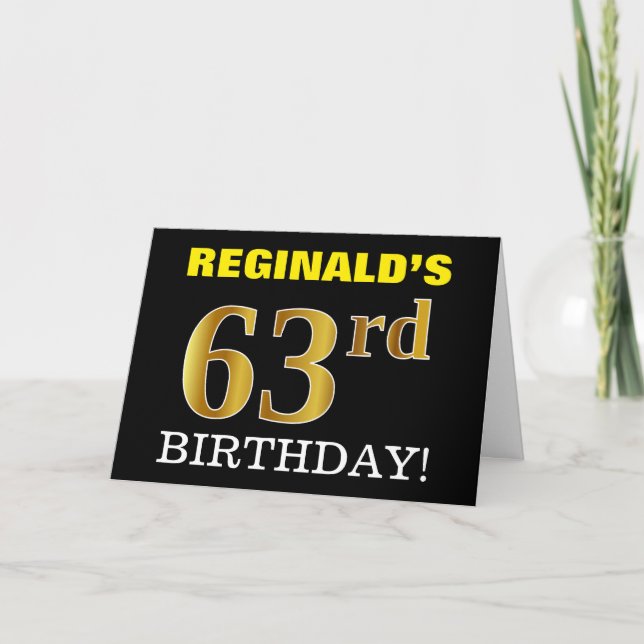 Black, Imitation Gold "63rd BIRTHDAY" Card (Front)