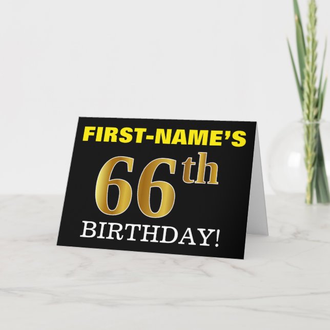 Black, Imitation Gold "66th BIRTHDAY" Card (Front)