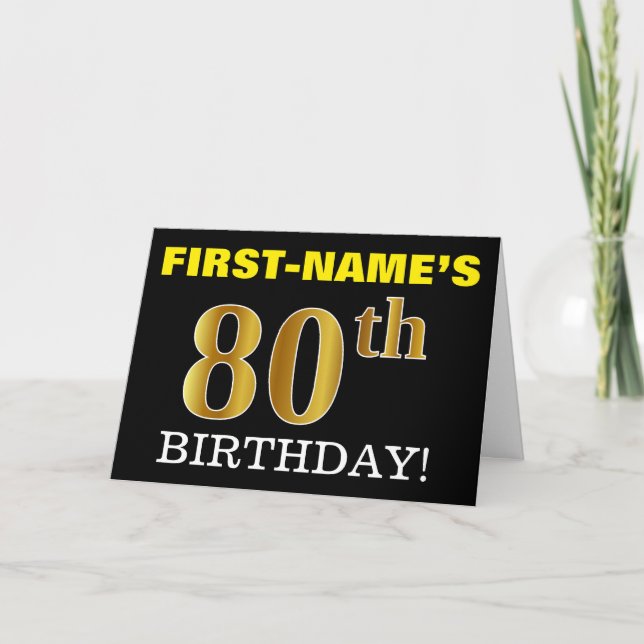 Black, Imitation Gold "80th BIRTHDAY" Card (Front)