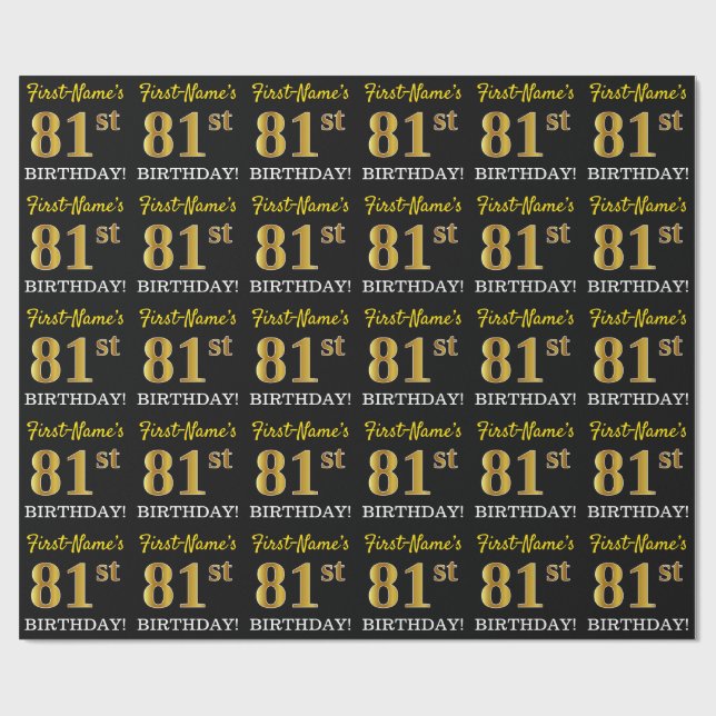 Black, Imitation Gold "81st BIRTHDAY" Wrapping Paper (Flat)