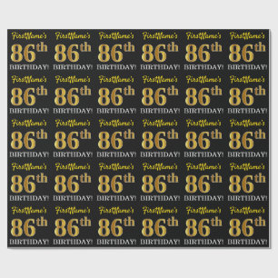 Black, Imitation Gold "86th BIRTHDAY" Wrapping Paper
