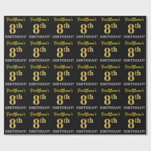 Black, Imitation Gold "8th BIRTHDAY" Wrapping Paper