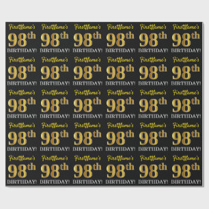 Black, Imitation Gold "98th BIRTHDAY" Wrapping Paper