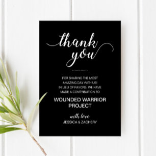 Black In Lieu Of Favours Charity Donation Wedding Place Card