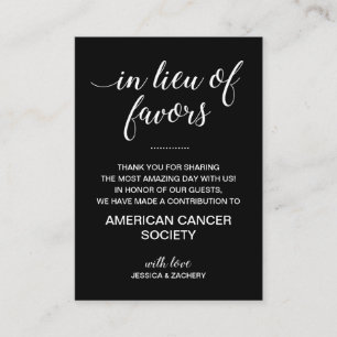 Black In Lieu Of Favours Charity Donation Wedding Place Card