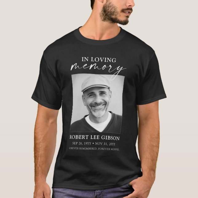 Black In Loving Memory Funeral Photo Memorial T-Shirt (Front)