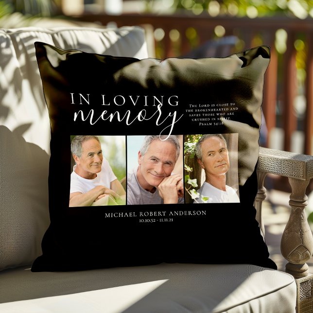 Black In Loving Memory Photo Memorial Tribute Cushion (Creator Uploaded)