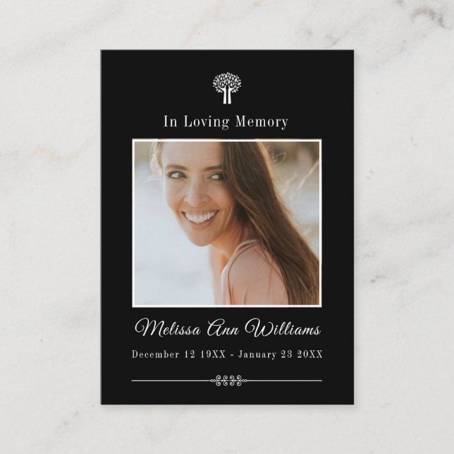 Black In Loving Memory Tree Funeral Memorial Card (Front)