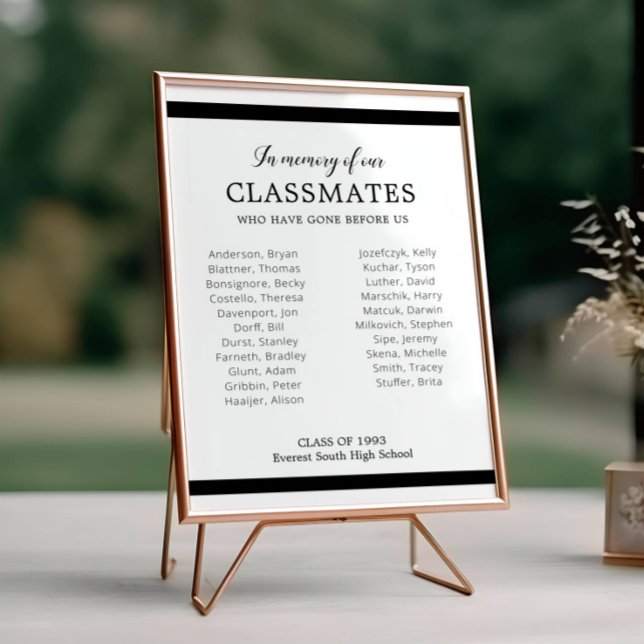 Black In Memory Of Our Classmates Reunion Memorial Poster (Creator Uploaded)