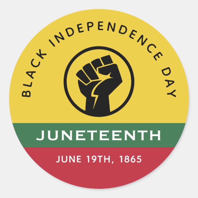Black Independence Day Juneteenth 1865 Curved Text Classic Round Sticker (Front)