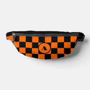 Black Initial Black and Sunset Orange Chequered Bum Bags