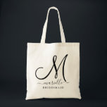 Black Initial Script Name Floral Bridesmaid Large  Tote Bag<br><div class="desc">A modern trendy script monogram bridesmaid tote bag. Do not remove the boxes on either side of the name font. Simply type the name in between the boxes. They are swashes added for decoration.</div>
