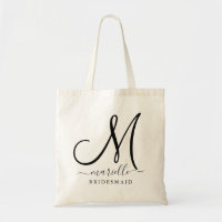 Black Initial Script Name Floral Bridesmaid Large 