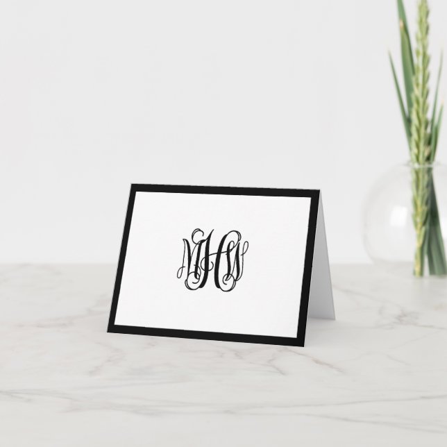 Black Initial Vine Script Monogram DIY BG Note Card (Front)