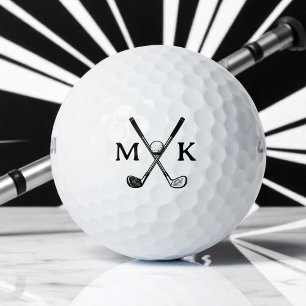 Black Initials and Crossed Clubs Golfer Modern  Golf Balls