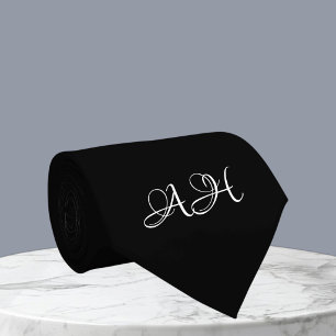 Black Initials Groomsmen Monogram Monogrammed Tie