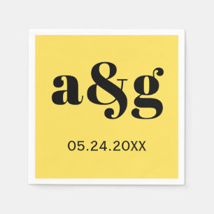 Black initials typography on yellow wedding napkin