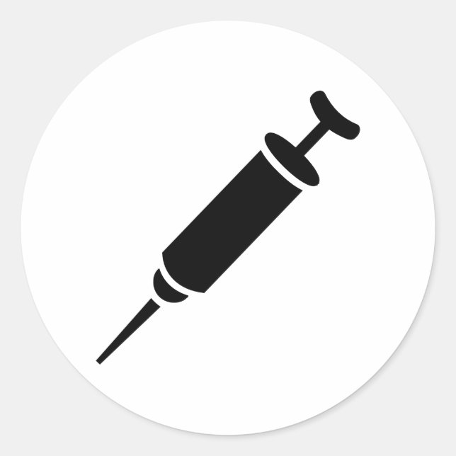 Black injection syringe classic round sticker (Front)