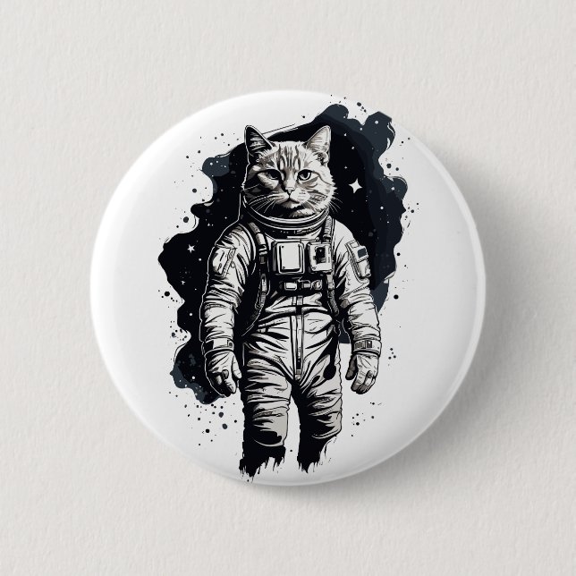 Black Ink Astronaut Cat Design 6 Cm Round Badge (Front)