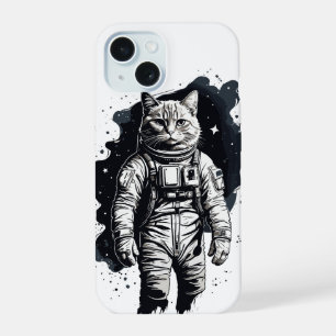 Black Ink Astronaut Cat Design iPhone 15 Case