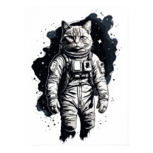 Black Ink Astronaut Cat Design