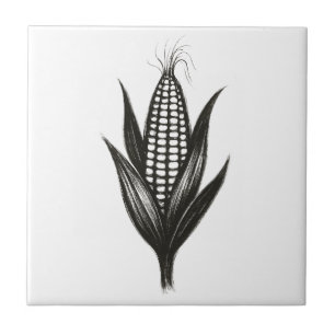 Black Ink Corn Illustration – Harvest Design on Tile