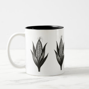 Black Ink Corn Illustration – Harvest Design on Two-Tone Coffee Mug