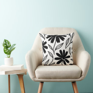 Black Ink Daisies Boho  Cushion