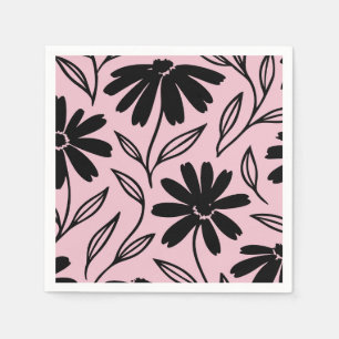 Black Ink Daisies Pink Boho Bridal Shower Napkin