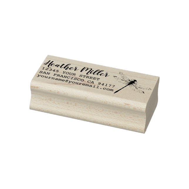 Black Ink Dragonfly Custom Name Return Address Rubber Stamp (Stamp)