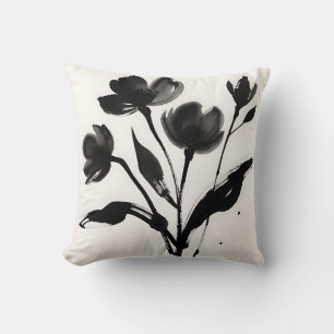 Black Ink Flower Bouquet Cushion