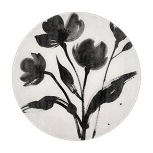 Black Ink Flower Bouquet Cutting Board