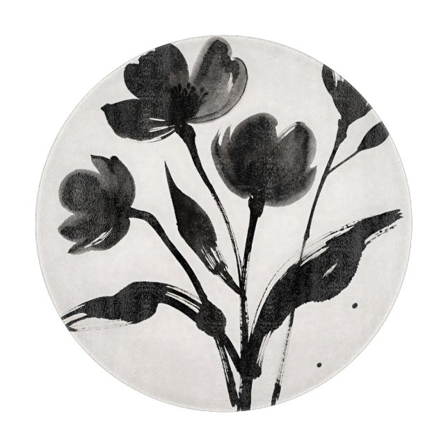 Black Ink Flower Bouquet Cutting Board (Front)