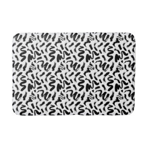 Black Ink Paint Brush Stroke Pattern Bath Mat