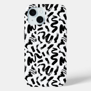 Black Ink Paint Brush Stroke Pattern iPhone 15 Case