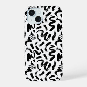 Black Ink Paint Brush Stroke Pattern iPhone 15 Case