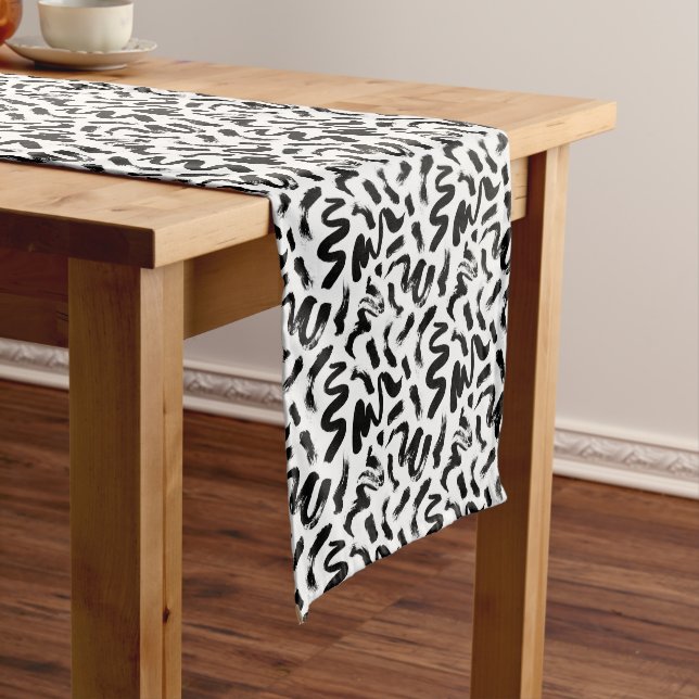 Black Ink Paint Brush Stroke Pattern Medium Table Runner (In Situ)