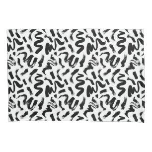 Black Ink Paint Brush Stroke Pattern Pillowcase