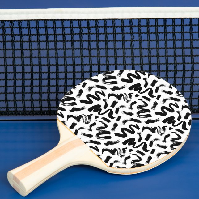 Black Ink Paint Brush Stroke Pattern Ping Pong Paddle (Insitu)