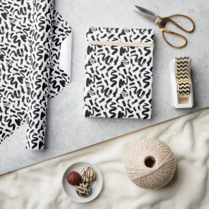 Black Ink Paint Brush Stroke Pattern Wrapping Paper