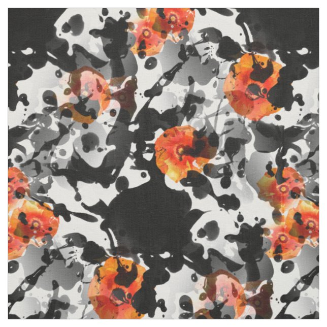BLACK INK & POPPIES pattern + your backgr. & ideas Fabric (Swatch)