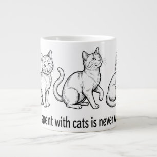 Black Ink Sketch of Three Cats with "Time spent wi Large Coffee Mug