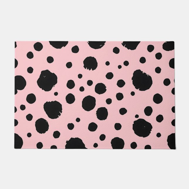Black Ink Spots Pink Polka Pattern Doormat (Front)