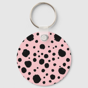 Black Ink Spots Pink Polka Pattern Key Ring