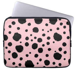Black Ink Spots Pink Polka Pattern Laptop Sleeve