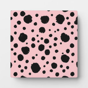 Black Ink Spots Pink Polka Pattern Plaque