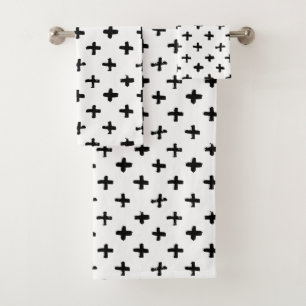 Black Ink Stoke Cross Pattern Bath Towel Set