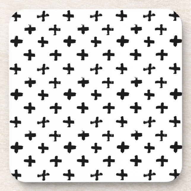 Black Ink Stoke Cross Pattern Coaster (Front)